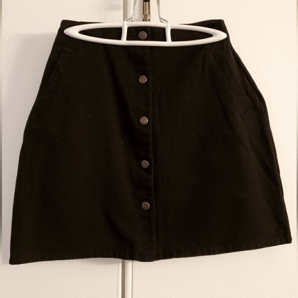 Black Jean Button Up Mini Skirt